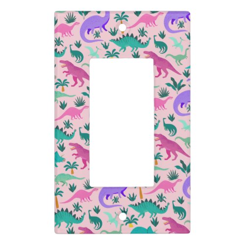 Pink  Cute Colorful Dinosaur Pattern Kids Room Light Switch Cover