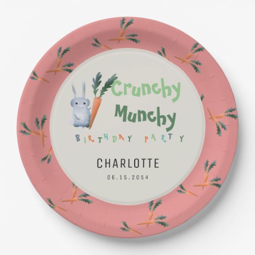 Pink Cute Crunchy Munchy Bunny Girl Birthday Party Paper Plates