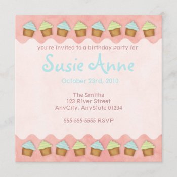 Pink Cute Cupcakes Invitation by nyxxie at Zazzle