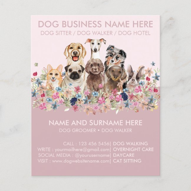 Pink Cute Dog Sitting Service flyer