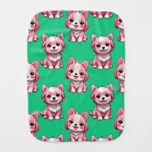 Pink Cute Dogs - Green Baby Burp Cloth