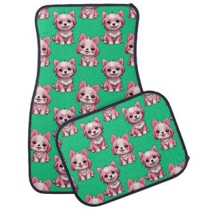 Pink Cute Dogs - Green Car Floor Mat