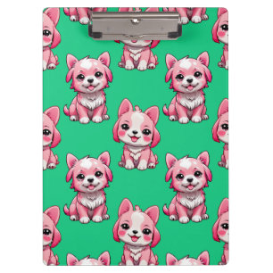 Pink Cute Dogs - Green  Clipboard