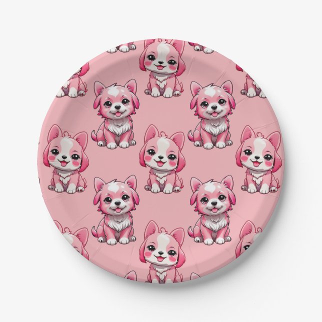 Pink Cute Dogs Paper Plates (Front)