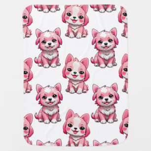 Pink Cute Dogs - White  Baby Blanket