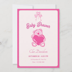 Pink cute doll heart baby shower invitation