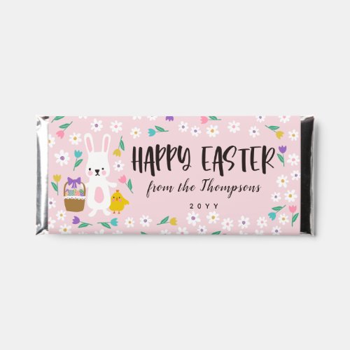 Pink Cute Easter Bunny  Flowers Happy Easter Hershey Bar Favors