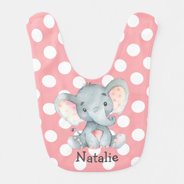Pink Cute Elephant Girl Baby Bib (Front)