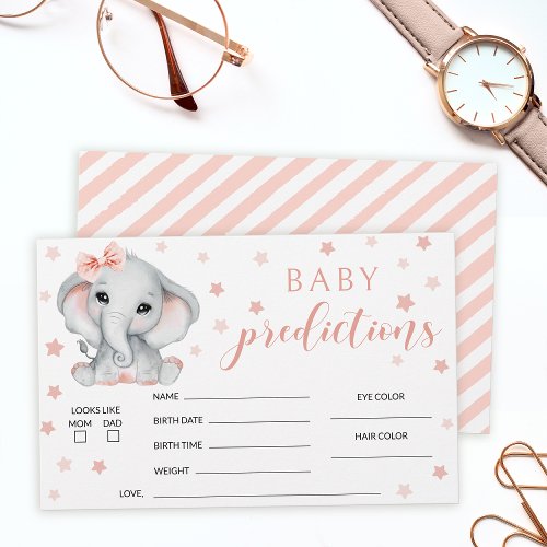 Pink cute elephant girl baby shower predictions stationery