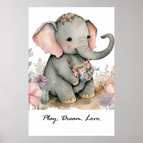 Pink cute elephant poster