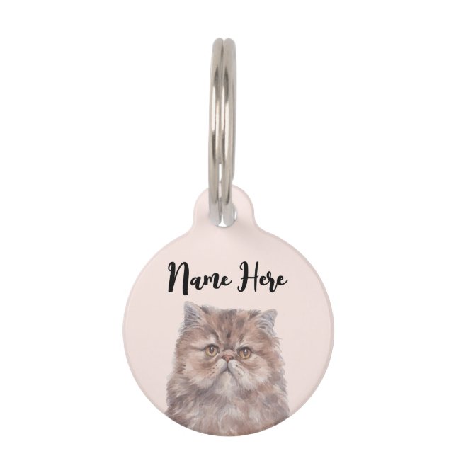 Pink Cute Face Persian Cat Pet ID Tag (Front)