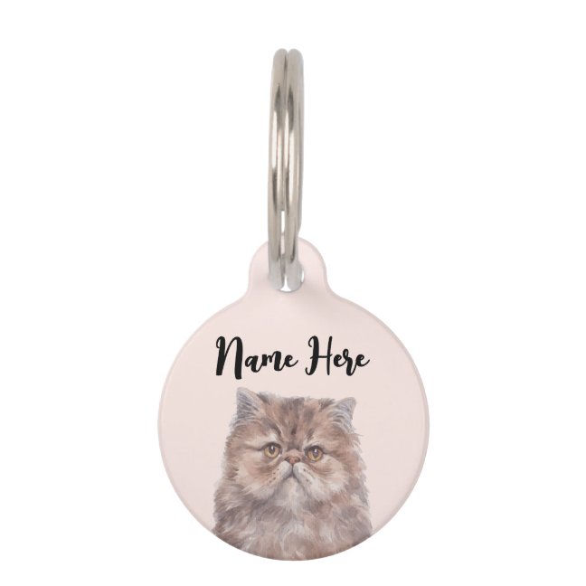 Pink Cute Face Persian Cat Pet ID Tag