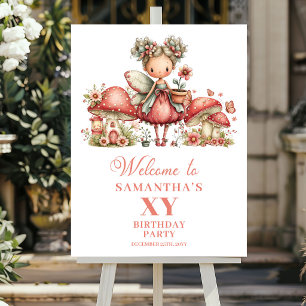 Pink Cute Fairy 1st Birthday Welcome Sign