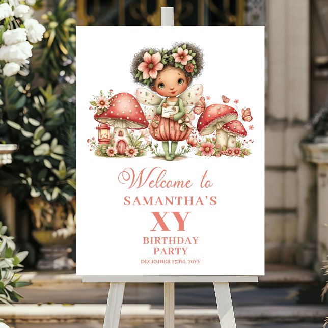 Pink Cute Fairy 5th Birthday Welcome Poster (Pink Cute Fairy 5th Birthday Welcome Poster)