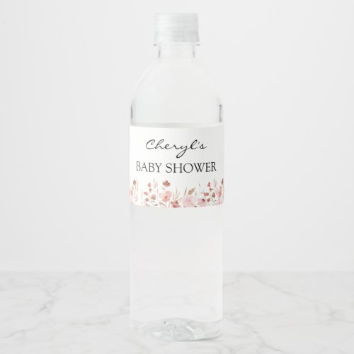 Pink Cute Floral Baby Shower Water Bottle Label