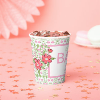 Pink Cute Floral Paper Cups