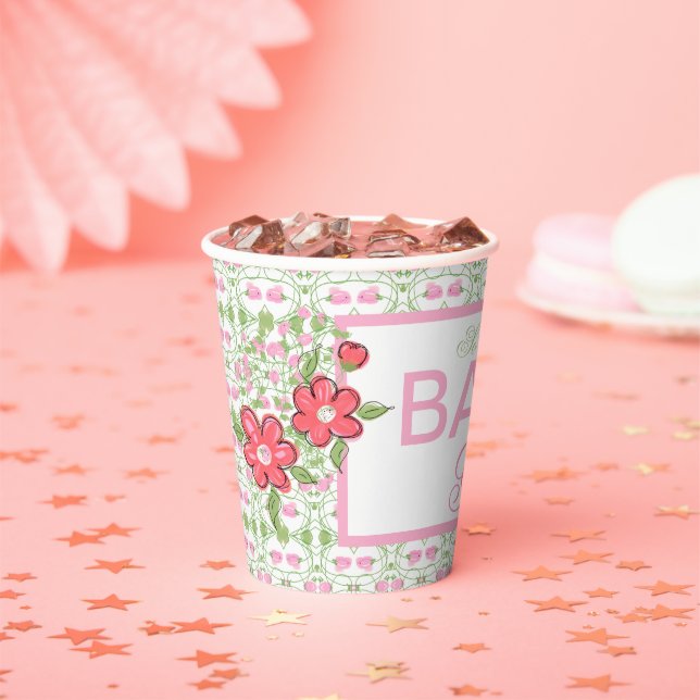 Pink Cute Floral Paper Cups (Insitu)