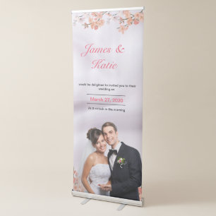 Pink Cute Floral Wedding Photo Vertical  Retractable Banner