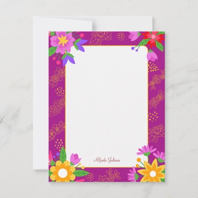 Pink cute flower personalized Flat Note Card (Front)