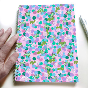 Pink cute frog art spiral notebook journal