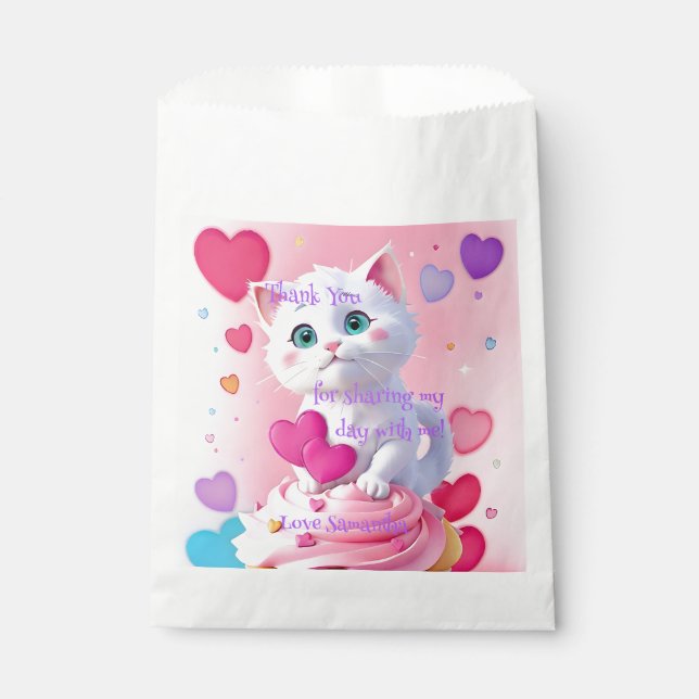 Pink Cute Fun Kitty Thank you for sharing my day Favor Bag (Front)