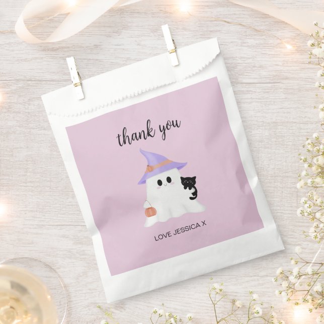 Pink Cute Ghost Halloween Birthday Thank You  Favor Bag (Clipped)