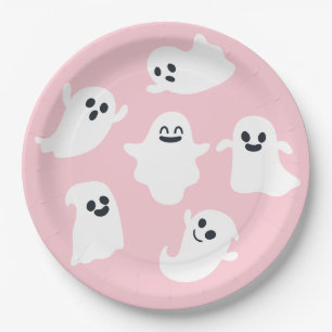 Pink Cute Ghost Halloween Fall Baby Shower Paper Plates
