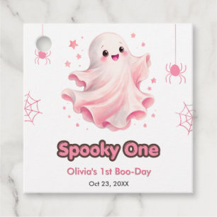 Pink Cute Ghost Spooky One Halloween 1st Birthday Favor Tags