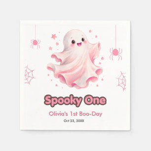 Pink Cute Ghost Spooky One Halloween 1st Birthday Napkins