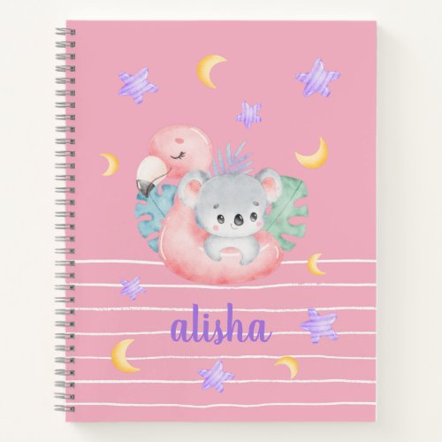 Pink Cute Gift for Kids Personalized Name  Notebook