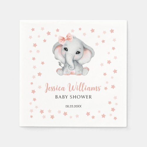 Pink cute girl elephant baby shower Paper Napkin