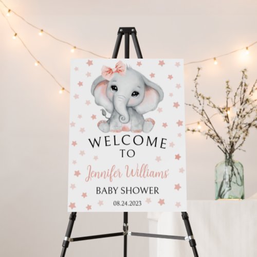 Pink cute girl elephant baby shower welcome sign