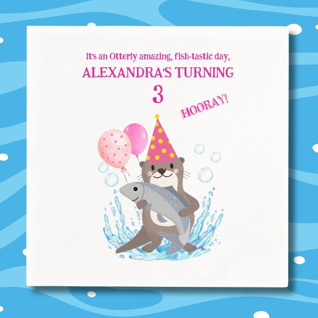 Pink Cute Girl Sea Otter Birthday Party Napkins (Creator Uploaded)