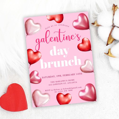 Pink Cute Girly Galentines Day Brunch Invitation