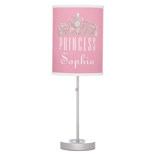 Pink Cute Girly Sparkly Princess Tiara Nursery Table Lamp (Front)