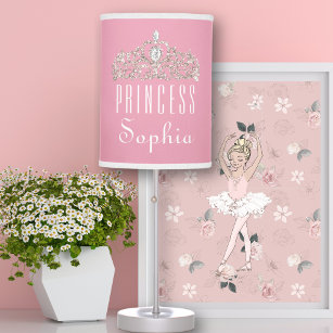Pink Cute Girly Sparkly Princess Tiara Nursery Table Lamp