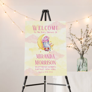 Pink Cute Gnome Moon Clouds Baby Shower Welcome F Foam Board