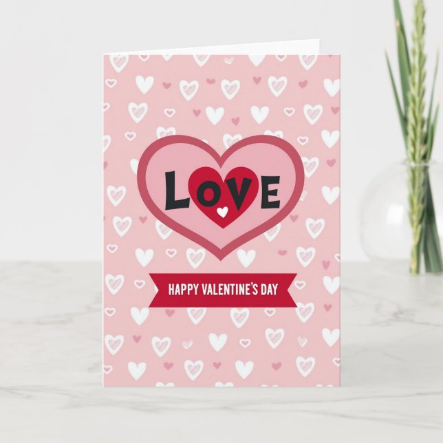Pink Cute Graphic Valentines Day Card (Front)