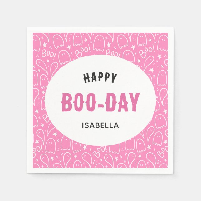Pink Cute Halloween Birthday Napkins (Front)