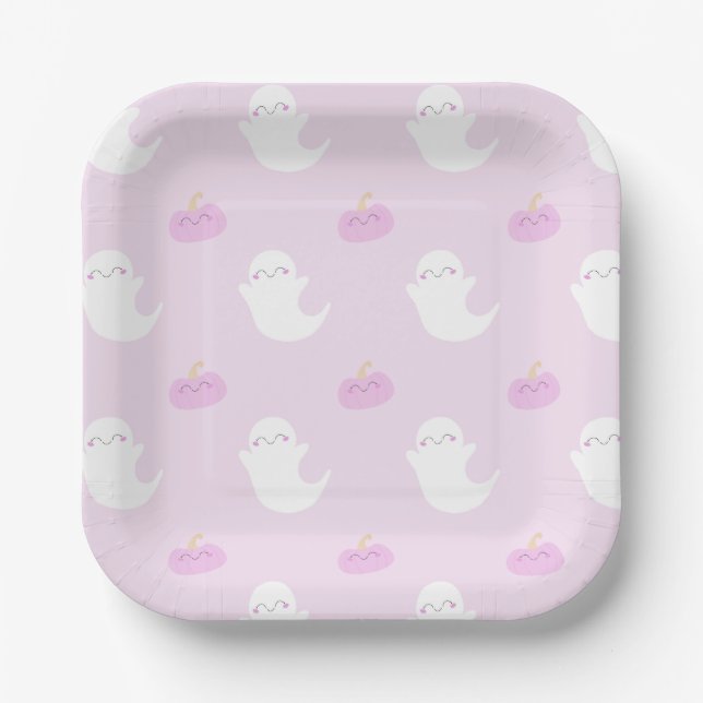 Pink Cute Halloween Paper Plates (Front)