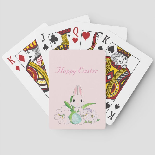 Pink Cute Happy Easter Bunny  Poker Cards (Back)