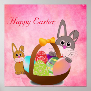 Pink Cute Happy Easter Bunny Poster