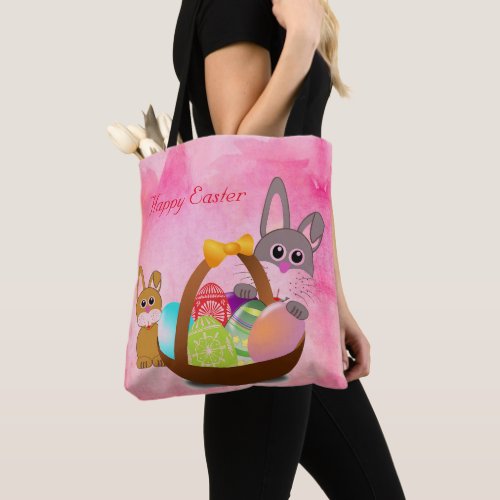 Pink Cute Happy Easter Bunny   Tote Bag