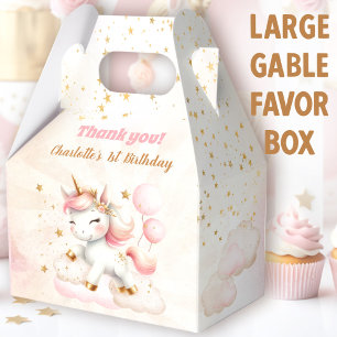 Pink Cute Happy Unicorn Girl Birthday Large Favor Boxes