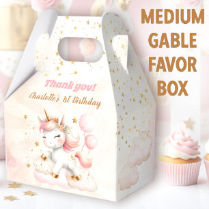 Pink Cute Happy Unicorn Girl Birthday Medium Favor Boxes