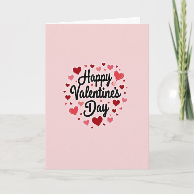 Pink Cute Happy Valentines Day Card (Front)
