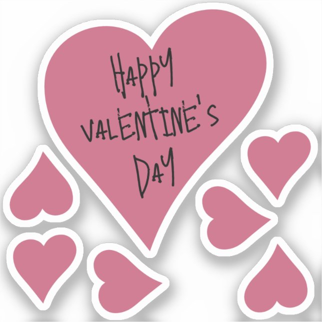 Pink Cute Happy Valentine's Day Heart Stickers (Front)