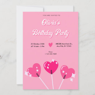 Pink cute heart candy birthday invitation