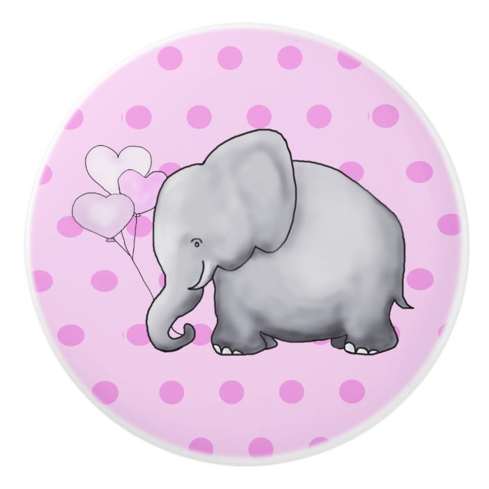 Pink Cute Hearts Baby Elephant Polka Dots Nursery Ceramic Knob | Zazzle.com