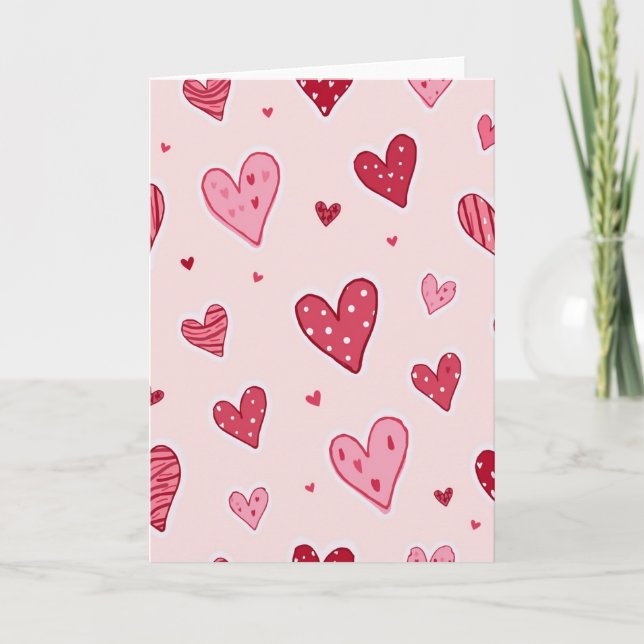 Pink Cute Hearts Love Card (Front)